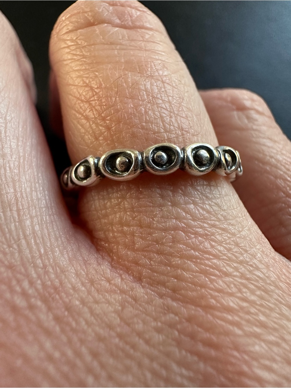Pandora Sterling Silver Beaded Stackable Ring sz 6